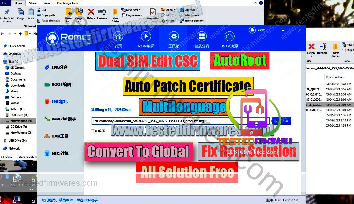 Dual SIM,Edit CSC ,Auto Patch Certificate IF supported , Multilanguage , AutoRoot , Convert To Global if supported, Fix Rom Solution With VIdeo Guide File By[www.testedfirmwares.com]